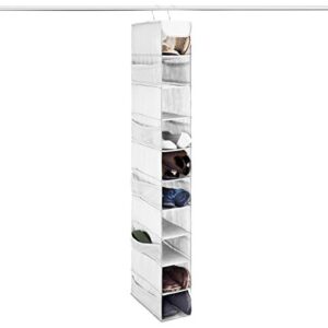 zober hanging shoe organizer for closet - 10-shelf hanging shoe rack w/side mesh pockets - 1 pack space saving shoe holder (white)