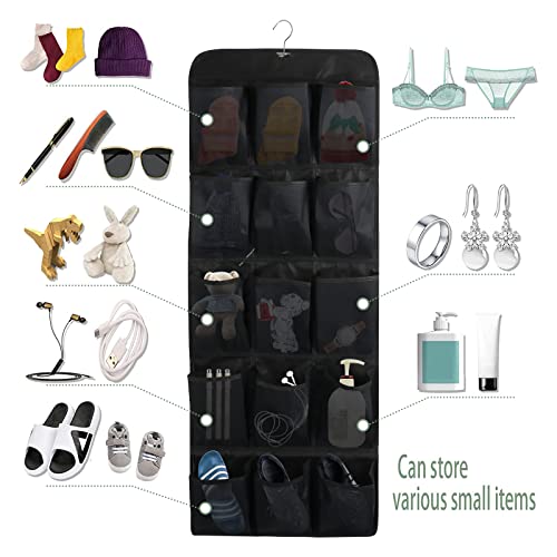 Dual Sided Pocket Storage Organizer , Zimso Hanging Shoe Holder , Hanging Sock Organizer , Hanging Closet shoe Hanger Organizer , 30 Pockets Rotatable Hanging Pockets Organizer (Black)