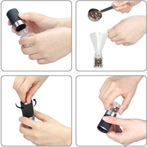 Mini Salt and Pepper Grinder Set, Small Tiny Adjustable Coarseness Ceramic Salt Grinder with Funnel and Bag Portable Handy Spice Pepper Mill Shaker For Outdoor Party Lunch Bag Kitchen Chef Gifts