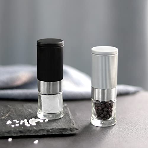 Mini Salt and Pepper Grinder Set, Small Tiny Adjustable Coarseness Ceramic Salt Grinder with Funnel and Bag Portable Handy Spice Pepper Mill Shaker For Outdoor Party Lunch Bag Kitchen Chef Gifts