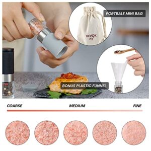 Mini Salt and Pepper Grinder Set, Small Tiny Adjustable Coarseness Ceramic Salt Grinder with Funnel and Bag Portable Handy Spice Pepper Mill Shaker For Outdoor Party Lunch Bag Kitchen Chef Gifts