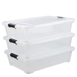 asking 40 quart plastic wheels under bed storage box, latch bin with lid, clear, 3-pack