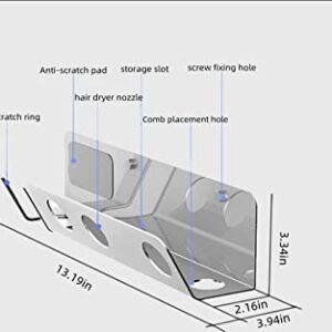 HZWZ Wall Mounted Hair Dryer Bracket, Non-perforated Bathroom/Bedroom/Toilet Hair Dryer Storage Rack for Hair Dryer Storage Rack, Easy to Install, Rust Resistant, Silver