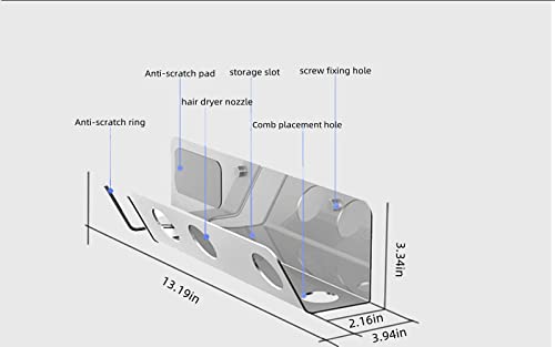 HZWZ Wall Mounted Hair Dryer Bracket, Non-perforated Bathroom/Bedroom/Toilet Hair Dryer Storage Rack for Hair Dryer Storage Rack, Easy to Install, Rust Resistant, Silver