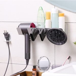 HZWZ Wall Mounted Hair Dryer Bracket, Non-perforated Bathroom/Bedroom/Toilet Hair Dryer Storage Rack for Hair Dryer Storage Rack, Easy to Install, Rust Resistant, Silver