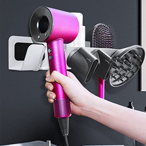 HZWZ Wall Mounted Hair Dryer Bracket, Non-perforated Bathroom/Bedroom/Toilet Hair Dryer Storage Rack for Hair Dryer Storage Rack, Easy to Install, Rust Resistant, Silver