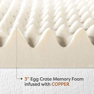 Best Price Mattress 3 Inch Egg Crate Memory Foam Mattress Topper with Copper Infusion, CertiPUR-US Certified, King,Beige