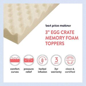 Best Price Mattress 3 Inch Egg Crate Memory Foam Mattress Topper with Copper Infusion, CertiPUR-US Certified, King,Beige