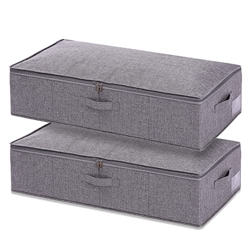 Sillars Under Bed Storage, Foldable Under Bed Storage Containers with Sturdy Structure for Organizing Clothes, 2 Pack, Grey, 30"L x 15"W x 6.7"H