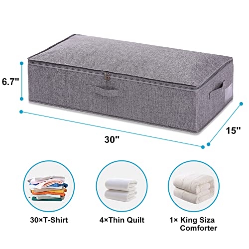 Sillars Under Bed Storage, Foldable Under Bed Storage Containers with Sturdy Structure for Organizing Clothes, 2 Pack, Grey, 30"L x 15"W x 6.7"H