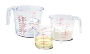 npypq 3 piece measuring cup set, includes 1-cup, 2-cup, and 4-cup clear plastic liquid measuring cups easy to read, essential kitchen tools