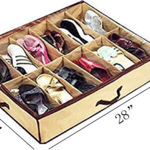 Shonpy 2PCS Ladies/Kids Storage Household Shoe Bag 12 Cells Underbed Foldable Closet Organizer (Beige) (beige) (2)