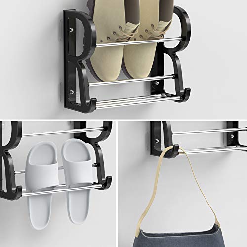 Yocice Wall Mounted Shoes Rack 4Pack/Can Store 4Pairs Sneakers and 4Pairs Slide Sandal,with Sticky Hanging Mounts, Shoes Holder Storage Organizer Shelf,Door Shoe Hangers, Black,SM05-10inch length