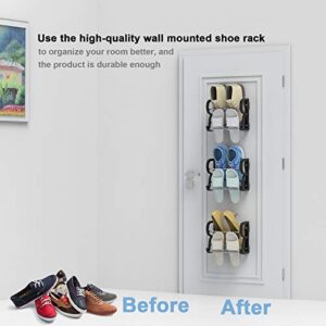 Yocice Wall Mounted Shoes Rack 4Pack/Can Store 4Pairs Sneakers and 4Pairs Slide Sandal,with Sticky Hanging Mounts, Shoes Holder Storage Organizer Shelf,Door Shoe Hangers, Black,SM05-10inch length