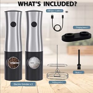 HausHaven Electric Salt and Pepper Grinder Set Rechageable with Stand - Best Kitchen Gadgets, Spice Mill Grinders, Automatic Recharging Base, One-Hand Operation, Refillable, Great Housewarming Gift