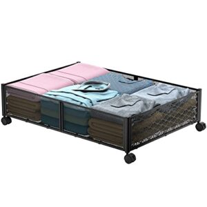 innotic under bed storage with wheels, tool-free under bed shoe storage containers drawer, metal closet organizer storage containers for clothing, shoes, blanket, toys-l size (23.5"x16.5"x6.45")