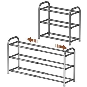 3-tier expandable shoe rack,adjustable shoe shelf storage organizer heavy duty metal free standing shoe rack for entryway closet doorway (gray)