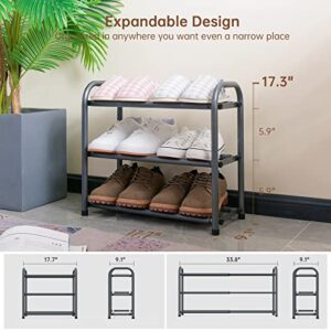 3-Tier Expandable Shoe Rack,Adjustable Shoe Shelf Storage Organizer Heavy Duty Metal Free Standing Shoe Rack for Entryway Closet Doorway (Gray)