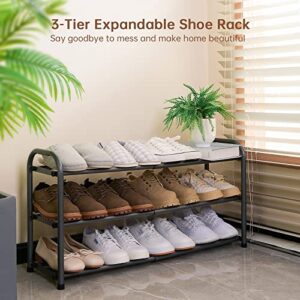 3-Tier Expandable Shoe Rack,Adjustable Shoe Shelf Storage Organizer Heavy Duty Metal Free Standing Shoe Rack for Entryway Closet Doorway (Gray)