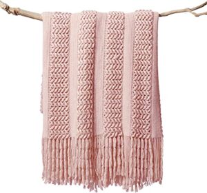 battilo home dusty pink throw blanket for couch, decorative accent soft blush throw blankets for bed sofa chair, 50"x60"