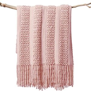 BATTILO HOME Dusty Pink Throw Blanket for Couch, Decorative Accent Soft Blush Throw Blankets for Bed Sofa Chair, 50"x60"