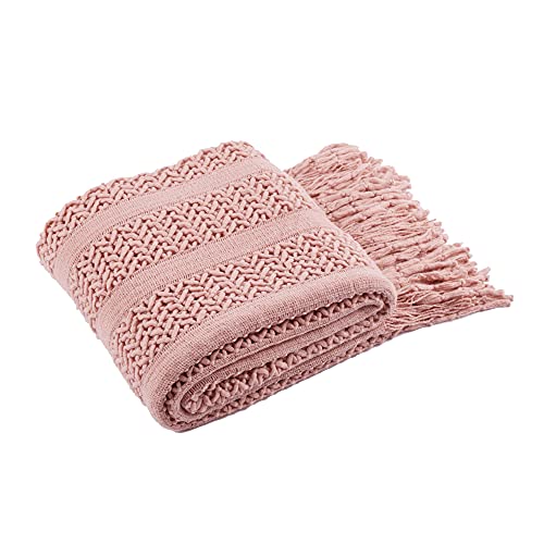 BATTILO HOME Dusty Pink Throw Blanket for Couch, Decorative Accent Soft Blush Throw Blankets for Bed Sofa Chair, 50"x60"