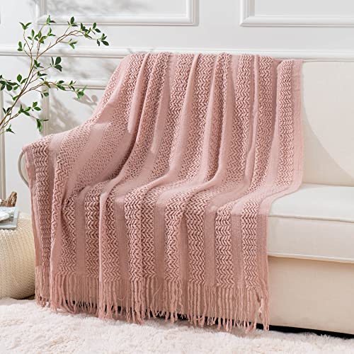 BATTILO HOME Dusty Pink Throw Blanket for Couch, Decorative Accent Soft Blush Throw Blankets for Bed Sofa Chair, 50"x60"