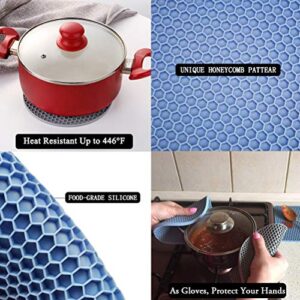 Silicone Trivet Mats, Silicone Pot Holders for Hot Pan and Pot Pads. Heat Resistant Counter Mats for Tables, Countertops, Spoon Rest and Large Coasters, 4 Pack Gray& Blue(2 Squared + 2 Round Mats)