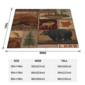 Country Style Rustic Cabin Wildlife Ultra-Soft Micro Fleece Throw Blanket,Lodge Bear Moose Deer,Custom Warm Lightweight Blanket for Couch Bed Living Room Bedroom Sofa 80"x60"