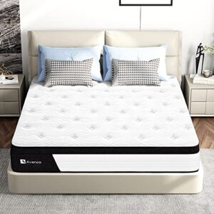 avenco queen mattresses 10 inch, hybrid queen mattress medium firm, queen mattress in a box with gel-infused memory foam & pocketed motion isolation, breathable knit fabric, strong edge support
