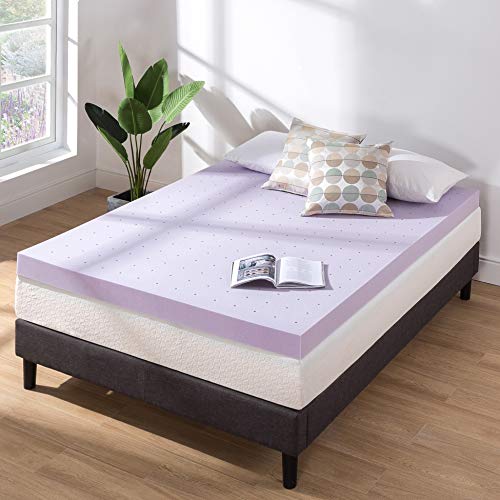 Mellow 4 Inch Ventilated Memory Foam Mattress Topper, Soothing Lavender Infusion, CertiPUR-US Certified, Queen