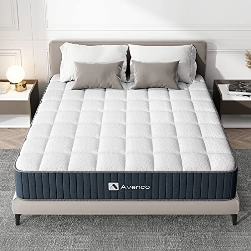 Avenco Queen Mattress, Queen Size Mattress, 10 Inch Hybrid Queen Mattress in a Box, Innerspring & Comfort Foam with Anti-Pilling Fabric, Medium Firm, Back Pain Relief, CertiPUR-US, 10 Years Support