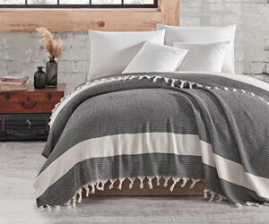 aegean concept - 100% organic cotton turkish throw blanket ; 90" x 63" (230 cm x 160 cm) twin size modern boho rustic bedspread for chair, bed or couch | indoor or outdoor cozy hand woven-black