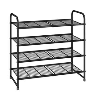 simple trending 4-tier stackable shoe rack, expandable & adjustable shoe organizer storage shelf, wire grid, black