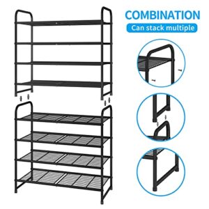 Simple Trending 4-Tier Stackable Shoe Rack, Expandable & Adjustable Shoe Organizer Storage Shelf, Wire Grid, Black