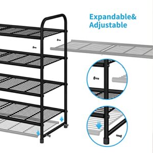 Simple Trending 4-Tier Stackable Shoe Rack, Expandable & Adjustable Shoe Organizer Storage Shelf, Wire Grid, Black