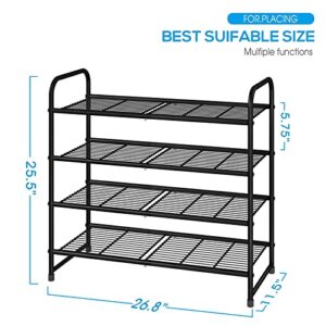 Simple Trending 4-Tier Stackable Shoe Rack, Expandable & Adjustable Shoe Organizer Storage Shelf, Wire Grid, Black