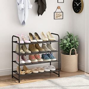 Simple Trending 4-Tier Stackable Shoe Rack, Expandable & Adjustable Shoe Organizer Storage Shelf, Wire Grid, Black