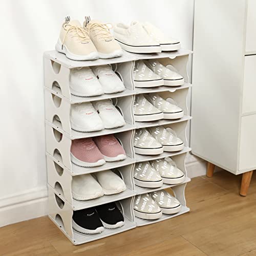 TXALWIQ 6-Tier Shoe Rack,Stackable Shoe Storage Organizer for Bedroom Entryway, Adjustable Shoe Rack,Shoe Slots Organizer Shelf, Easy Clean Shoe Tower Rack,White