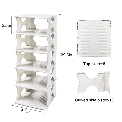 TXALWIQ 6-Tier Shoe Rack,Stackable Shoe Storage Organizer for Bedroom Entryway, Adjustable Shoe Rack,Shoe Slots Organizer Shelf, Easy Clean Shoe Tower Rack,White