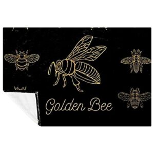 golden bee prints soft warm cozy blanket throw for bed couch sofa picnic camping beach, 150×100cm