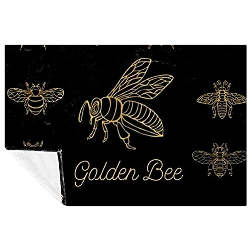 Golden Bee Prints Soft Warm Cozy Blanket Throw for Bed Couch Sofa Picnic Camping Beach, 150×100cm