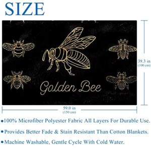 Golden Bee Prints Soft Warm Cozy Blanket Throw for Bed Couch Sofa Picnic Camping Beach, 150×100cm