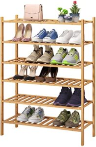 viewcare 6-tier bamboo shoe rack for entryway, stackable | foldable | natural, shoe organizer for hallway closet, free standing shoe racks for indoor outdoor