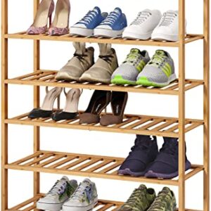 viewcare 6-Tier Bamboo Shoe Rack for Entryway, Stackable | Foldable | Natural, Shoe Organizer for Hallway Closet, Free Standing Shoe Racks for Indoor Outdoor