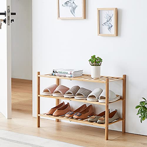 viewcare 6-Tier Bamboo Shoe Rack for Entryway, Stackable | Foldable | Natural, Shoe Organizer for Hallway Closet, Free Standing Shoe Racks for Indoor Outdoor