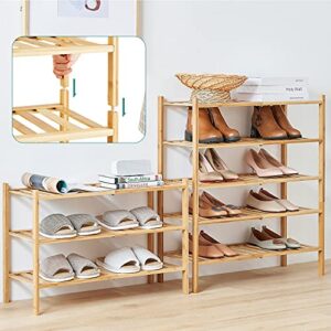 viewcare 6-Tier Bamboo Shoe Rack for Entryway, Stackable | Foldable | Natural, Shoe Organizer for Hallway Closet, Free Standing Shoe Racks for Indoor Outdoor