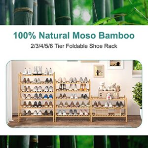 viewcare 6-Tier Bamboo Shoe Rack for Entryway, Stackable | Foldable | Natural, Shoe Organizer for Hallway Closet, Free Standing Shoe Racks for Indoor Outdoor