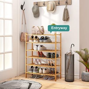 viewcare 6-Tier Bamboo Shoe Rack for Entryway, Stackable | Foldable | Natural, Shoe Organizer for Hallway Closet, Free Standing Shoe Racks for Indoor Outdoor