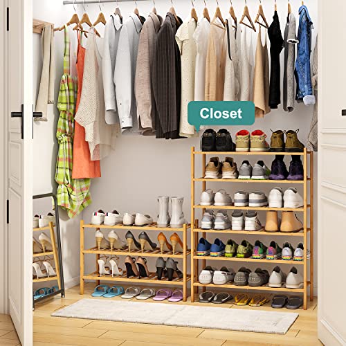 viewcare 6-Tier Bamboo Shoe Rack for Entryway, Stackable | Foldable | Natural, Shoe Organizer for Hallway Closet, Free Standing Shoe Racks for Indoor Outdoor